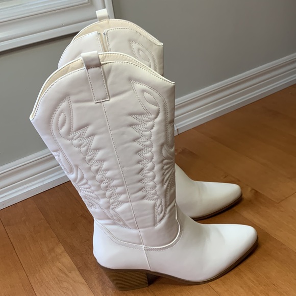 Cowboy Western Off White Tall Stacked Heel boots for women size 11 - Picture 3 of 15
